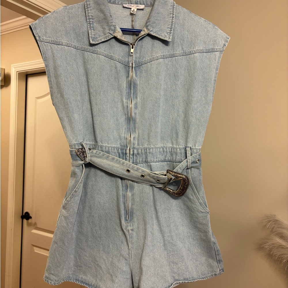 Light Blue Denim Romper with Belt